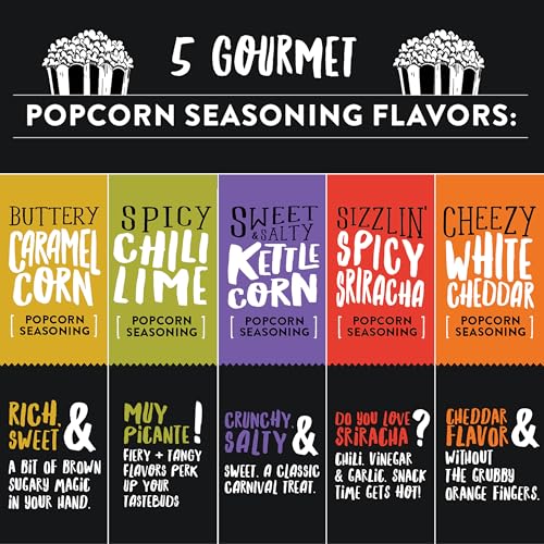 Urban Accents Movie Night Popcorn Gift Set – Includes 3 Gourmet Popcorn Kernel Varieties & 5 Flavorful Seasonings – Perfec...