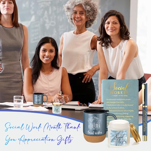Baderke 4 Pcs Social Worker Graduation Gifts in Morandi Sky Blue, 15 Oz Mug Notebook Pen Candle Gift Set for BSW MSW DSW, ...