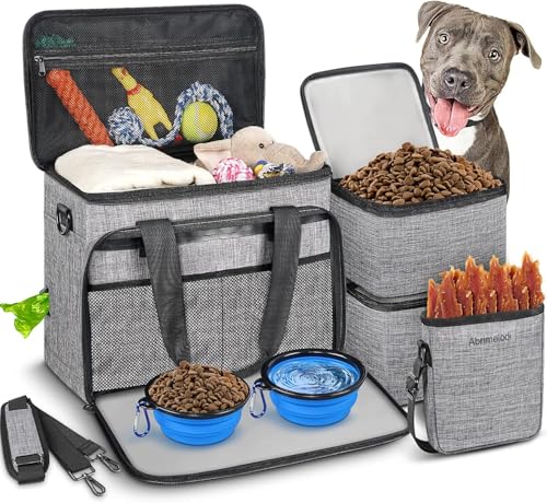 Abrimelodi 6 Set Dog Travel Bag, Large Pet Travel Kit for Supplies Includes 2 Food Containers, 1 Pet Organizer for Dogs, 2...