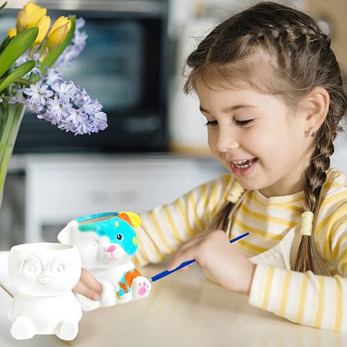 yasest Paint & Plant Flower Growing Kit for Kids - 4 Set DIY Animal Pattern Ceramic Painting Kit, Kids Gardening Set, Arts...