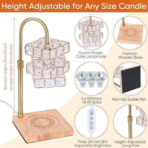 Alpharan Candle Warmer Lamp with Timer,Electric Candle Warmer Dimmable and Height Adjustable Wax Melt Warmer for Scented W...