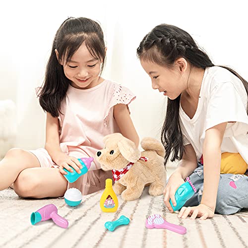 Sotodik Pet Care Play Set Electric Vet Play Set-Walking ,Barking,Tail Wagging Little Plush Dog Grooming Toys with Puppy Ca...