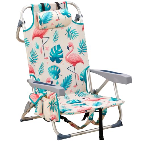 VINGLI Aluminum Backpack Beach Chair for Adults, Portable Lightweight Reclining Beach Chair with Headrest & Side Pocket, L...