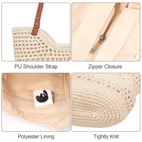 Peicees Small Crochet Beach Bag For Women- Woven Boho Purse Knitted Shoulder Bag For Summer Vacation Beachy Travel Pool