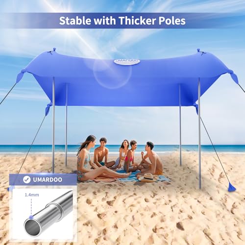 UMARDOO Family Beach Tent Canopy Sun Shade Portable 10×10FT, Large Wind Resistance Beach Sun Shelter Easy Setup with Packa...