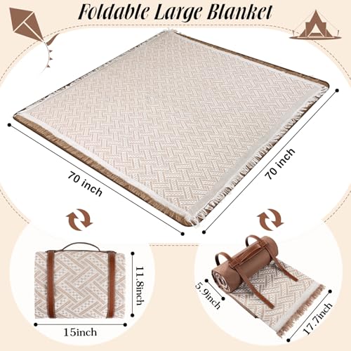 VitalCozy Waterproof Picnic Blankets 71×71 inch Outdoor Blanket Foldable 2 in 1 Double Layer Sandproof Beach Mat with Carr...