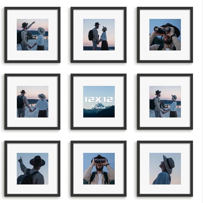 Fisnish 12x12 Picture Frame Sef of 10, Display Pictures 8x8 with Mat or 12 x 12 Without Mat, Photo Frame Collage for Wall ...