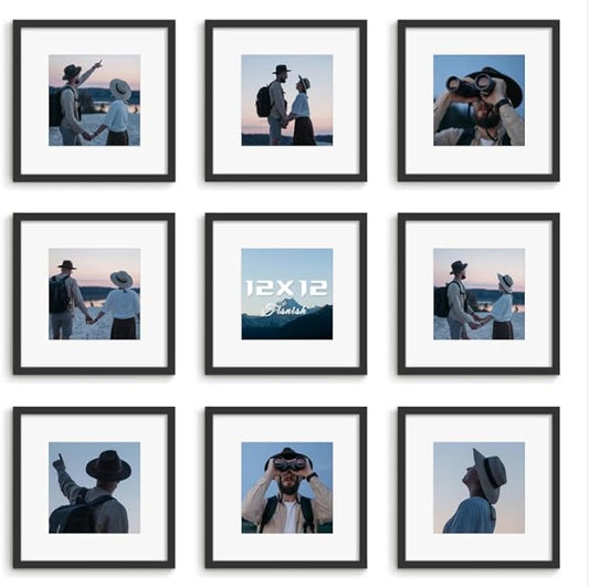 Fisnish 12x12 Picture Frame Sef of 10, Display Pictures 8x8 with Mat or 12 x 12 Without Mat, Photo Frame Collage for Wall ...