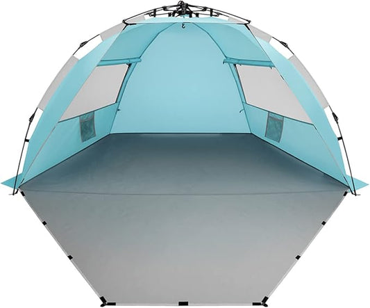 Oileus X-Large 4 Person Beach Tent Sun Shelter - Portable Sun Shade Instant Tent for Beach with Carrying Bag, Stakes, 6 Sa...