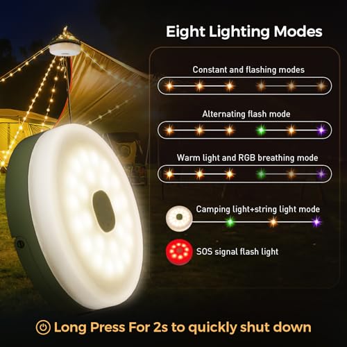 KUQIHUG Camping String Lights, Quick Storage 32.8FT Rechargeable Tent Lights String with 8 Modes, Hanging Waterproof Porta...