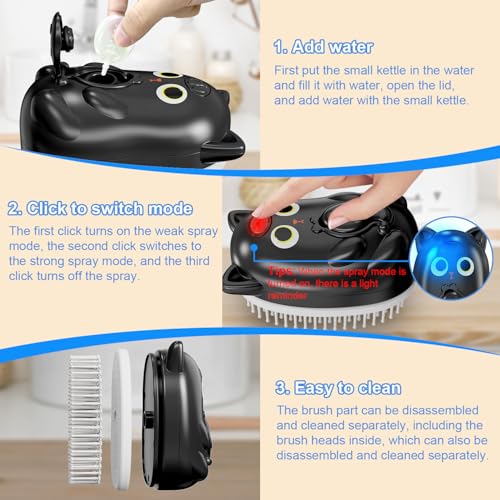 3 in 1 Cat Steam Brush for Shedding, Pet Steam brush for Dog & Cat Shedding & Grooming, for Long & Short Haired Pets, Spri...