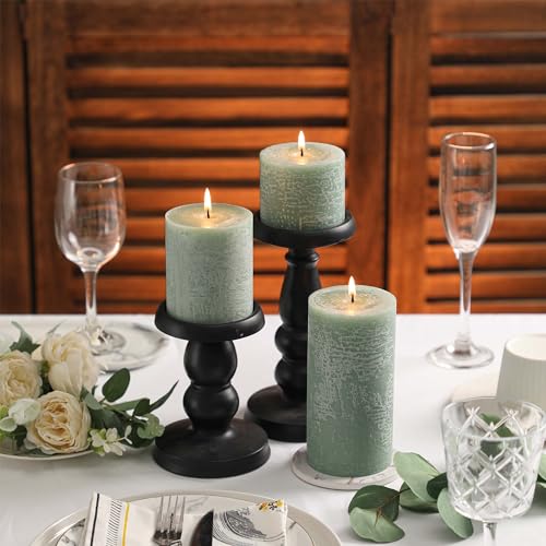 3x4 Inch Sage Green Pillar Candles - Set of 3, Unscented, Long Burning, Smokeless Dripless Candles for Spring Home Decor, ...