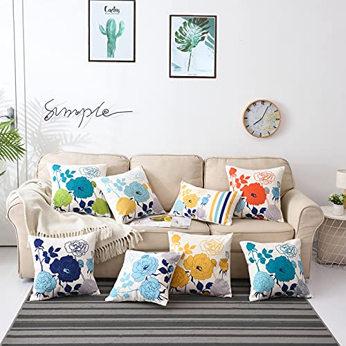 sykting Burnt Orange Floral Pillow Covers 18x18 Set of 2 Thick Cotton Linen Spring Summer Throw Pillow Covers for Couch Be...