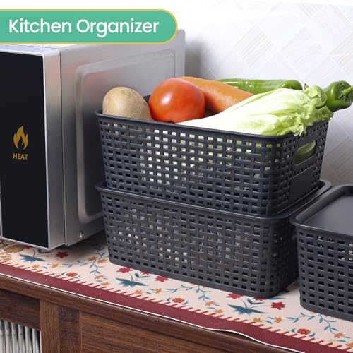 Plastic Storage Baskets with Lid-Plastic Storage Containers Stackable Storage bins: Storage Baskets for Organizing Shelves...