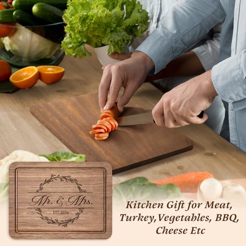 Craftique Wedding Gifts for Couples 2026, Bridal Shower Gifts- Walnut Wood Cutting Board Engraved with Mr. and Mrs. EST. 2...