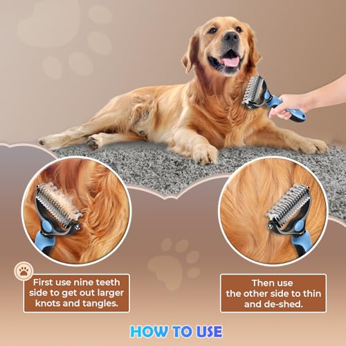 Undercoat Rake for Dogs & Cats, Dematting Comb with Extra Wide Double-Sided Stainless Steel Teeth for Detangling, Desheddi...