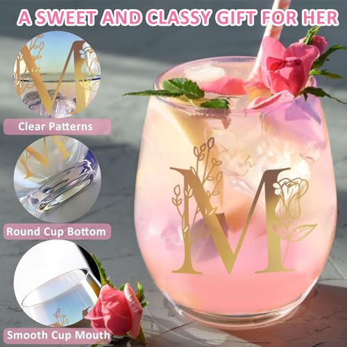 Personalized Birthday Gifts for Women Monogrammed Stemless Wine Glasses Unique Friendship Initial Gifts Christmas Gift for...