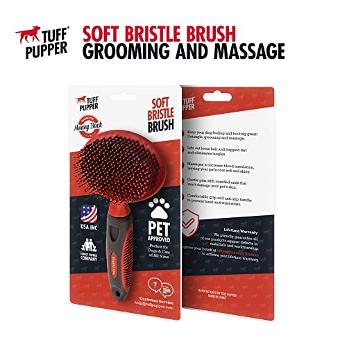 Tuff Pupper Round Bristle Soft Brush for Dogs and Cats | Gentle Grooming for Short or Long Hair | Soft Pin Tool for Sensit...