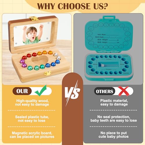 Windspeed Wooden Tooth Boxes for Lost Teeth Box Wooden Baby Tooth Holder for Toddler Milk Teeth Saver Storage Holder with ...