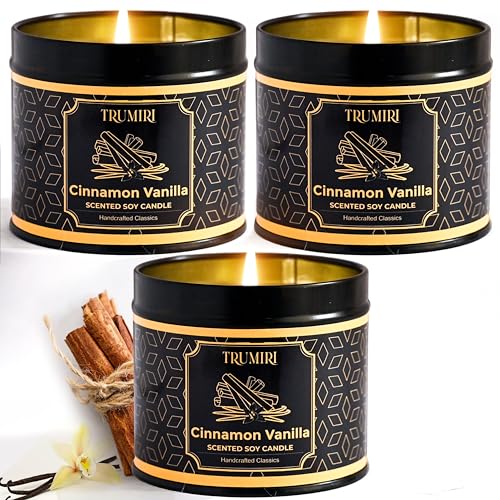Vanilla Candle with Cinnamon Strong Scented Soy Candel Clean Non Toxic Velas Aromáticas for Women Gift for Fall Christmas ...