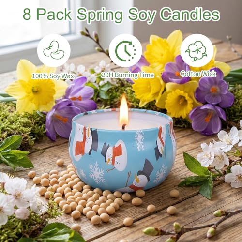 Spring Candles Set, 8 Pack Floral Candles for Home Scented, Spring Candle Gift Sets for Women and Men, 2.5oz Natural Soy W...