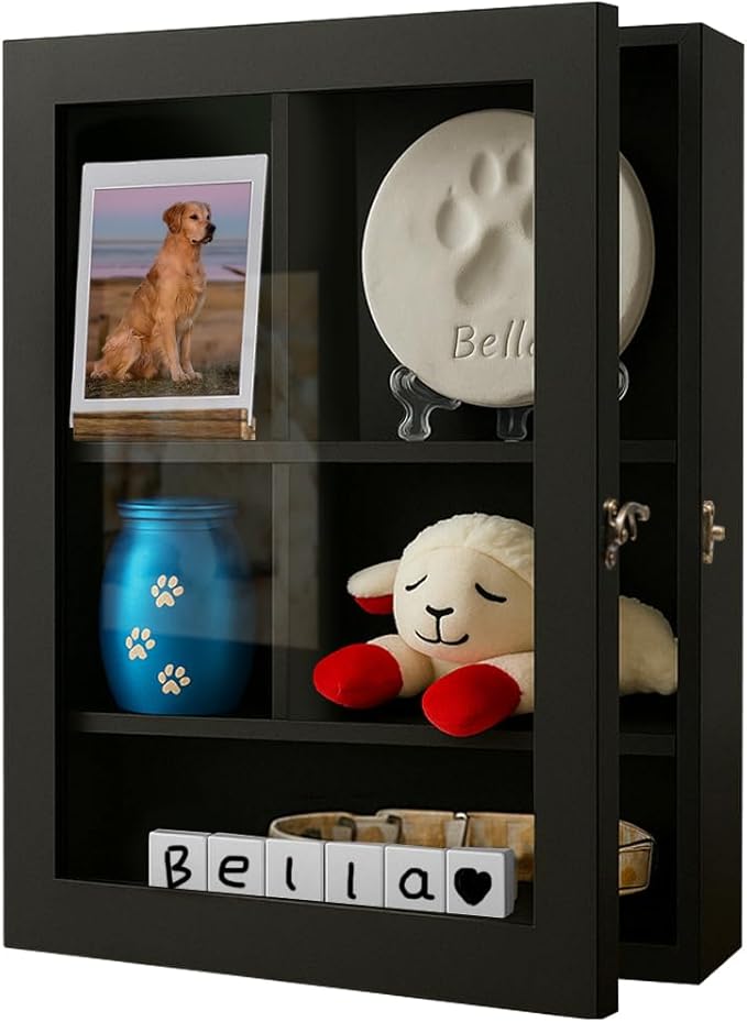 Sofunii Pet Memorial Shadow Box with Shelves,12 * 16 Inch Deep Memory Display Case,Personalized Keepsake Frame for Dog & C...
