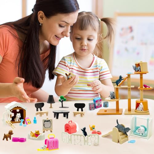 60PCS Realistic Cat & Dog Figures Playset - Educational Pet Pretend Play Toys for Kids Ages 3+, Role Play Kit with Animal ...