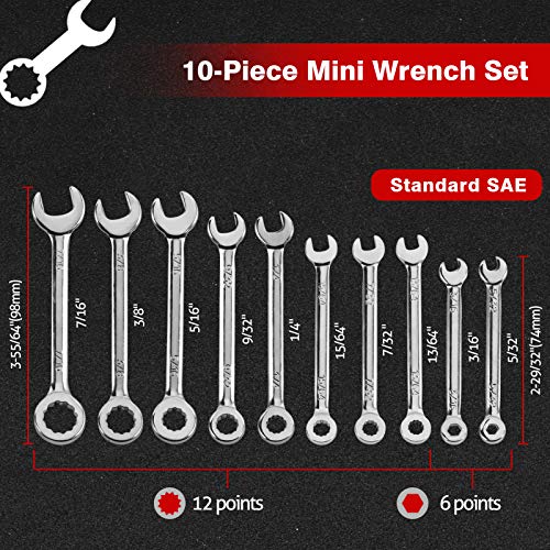SPEEDWOX Mini SAE Ignition Wrench Set 10 Pcs 5/32"-7/16" Standard Small Wrench Set Combination Wrenches Open and Box End S...