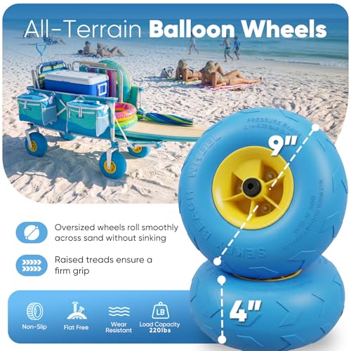 Sekey Heavy Duty Beach Wagon with 9" Big Sand-Proof Wheels, 300L Oversized Foldable Beach Cart with Cooler| Adjustable Han...