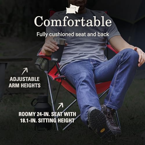 Coleman Broadband Mesh Quad Camping Chair with Carry Bag & Cup Holder, Cooling Mesh Back with Adjustable Arms, Great for C...