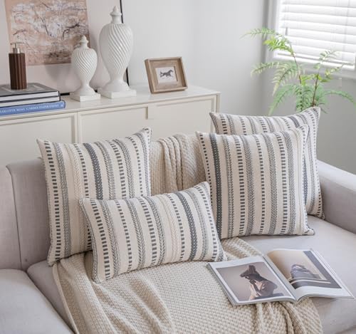 Cethom Grey Boho Lumbar Pillow Covers 14x36 Long, Stripe Textured Decorative Couch Pillow Cases for Bed, Sofa, Living Roo...
