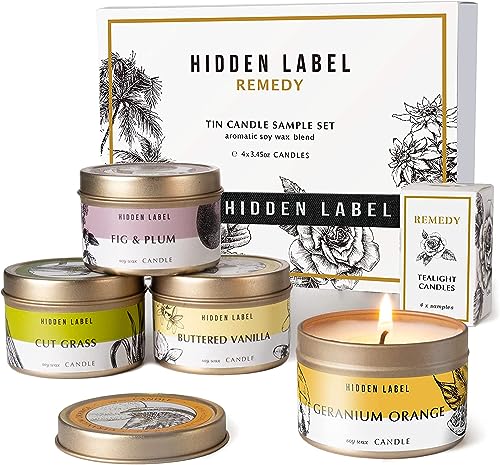 Hidden Label Fall Candles Set, 4 Pack Candle for Home Scented Aromatherapy Candle Gift Set for Women | Stress Relief | Med...