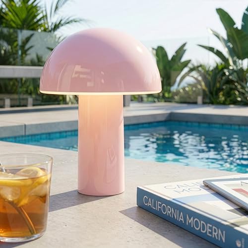 Brightech Celia Mood Lamp – 10" Touch-Controlled Mushroom Table Lamp, Cordless & Dimmable LED, Portable & Rechargeable Bed...