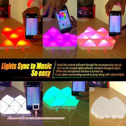 EXQSERAMC Smart RGB Modular Hex Light Panels LED Splicing Hexagon Bright Mood Wall Lamp Music Sync Creative DIY Geometric ...