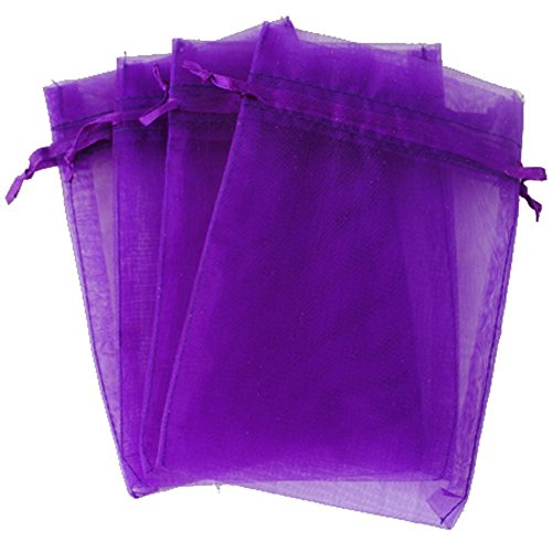 G2PLUS Purple Organza Bags 4x6 in, 100PCS Drawstring Organza Bags, Sheer Mesh Jewelry Pouches, Lavender Wedding Party Fest...