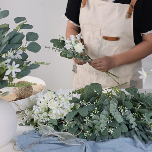 120 Pcs 4 Kinds Mixed Artificial Eucalyptus Leaves Stems Bulk Fake Silver Dollar Eucalyptus Bundle Faux Plants Greenery fo...