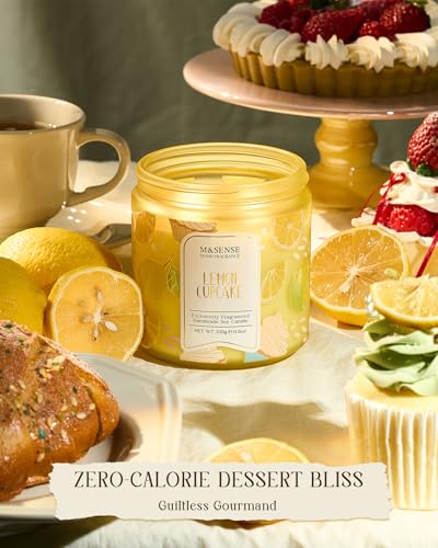 M&SENSE Lemon Vanilla Cupcake Scented Candle, 11.6oz Natural Soy Wax, 70 Hours Long Lasting Clean Burn, Citrus Vanilla Sce...