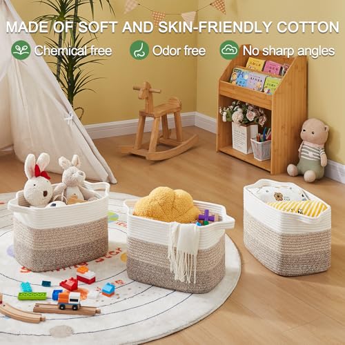OIAHOMY Storage Basket, Woven Baskets for Storage, Cotton Rope Basket for toys,Towel Baskets for Bathroom - Pack of 3, Gra...