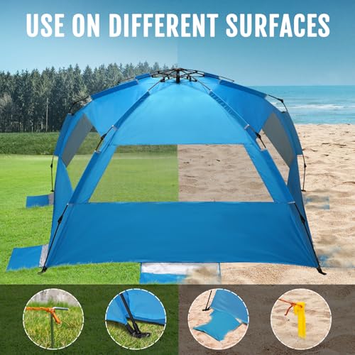 WhiteFang Deluxe Pop Up Beach Tent Sun Shade Shelter for 3-4/5-6 Person, UV Protection, Extendable Floor with 3 Ventilatin...