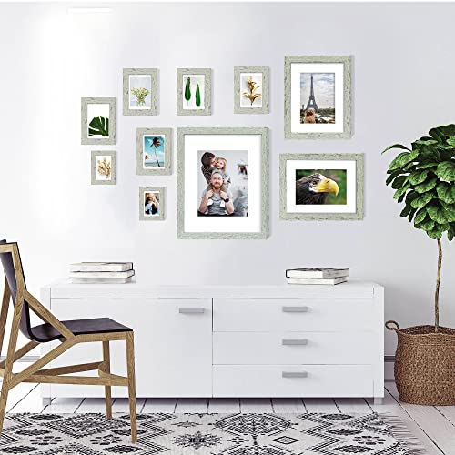 Hongkee 5x7 Picture Frame Set of 4, Made of Real Glass and Sage Green Wooden Frame, 5 by 7 Photo for Wall or Tabletop - Di...