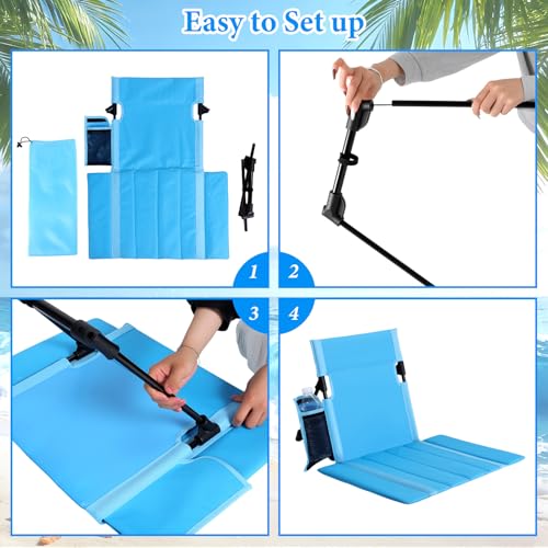 2 Pack Portable Poolside Chairs, Foldable Legless Beach Chairs for Adults with Cup Pocket, Lightweight Ground Seat Small B...