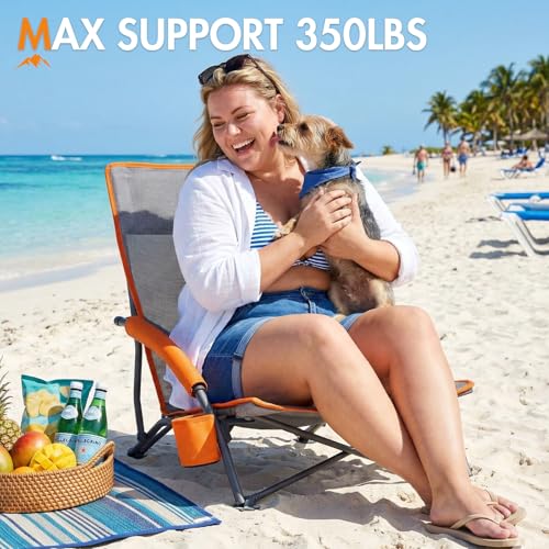 Portal Beach Chairs for Adults Camping Low Lightweight Portable Chair with Cup Holder Mesh Back Carry Bag for Outdoor Sand...