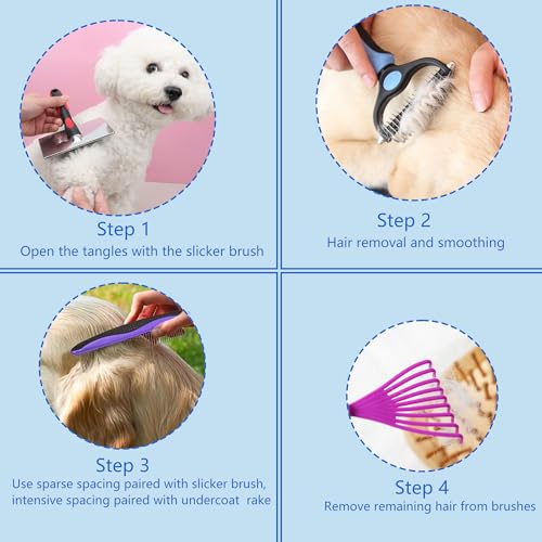 EAFBAO 5-in-1 Dog & Cat Extra Long Pin Grooming Kit Slicker Brush for Large Dogs Cats Remove Loose Fur, Undercoat Brush fo...