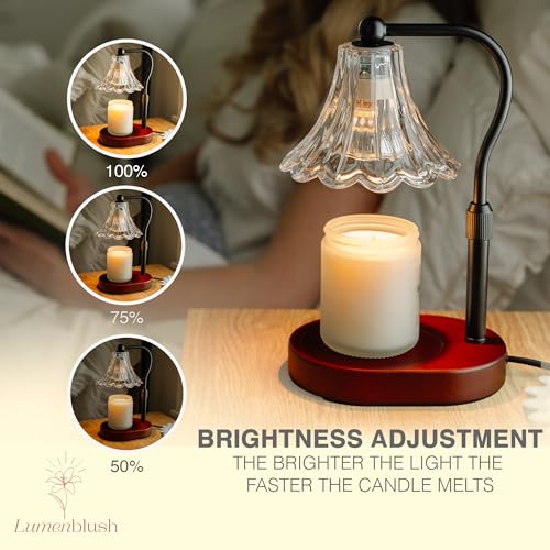 Lumenblush Candle Warmer Lamp – Dimmable Candle Lamp with Timer, Adjustable Height for Jar Candles (Walnut)