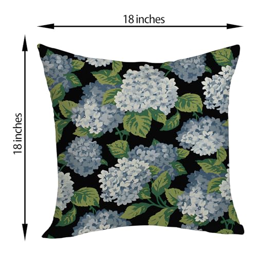 OFIRD Spring Pillow Covers 18x18 Pack of 2 Black Blue Hydrangea Floral Decorative Throw Pillow Covers Outdoor Decor Summer...