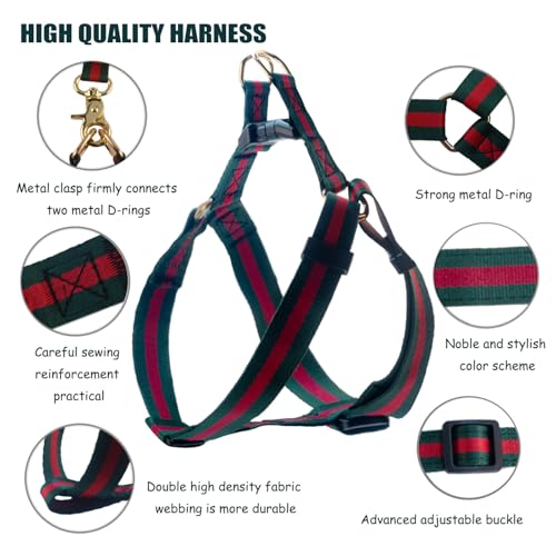 Echentie Dog Hamess and Leash,Large Size, Green, Striped, Nylon, No Pull, EasyWear, Luxury, Durable, 5ft Leash