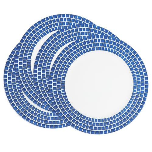 SARO LIFESTYLE Decorative Tile Edged Charger Plate (Set of 4), 13", Navy Blue