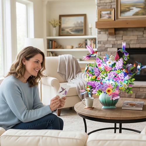 Birthday Cards, Light and Music Happy Birthday Card, Hummingbird Oasis, 10 Inch Life Sized Forever Flower Bouquet, 3D Pop ...