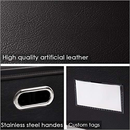 PRANDOM Large Collapsible Storage Bin with Lid [1-Pack] Leather Fabric Foldable Storage Box Organizer Containes Basket Cub...