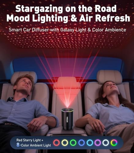 Smart Car Air Freshener Diffuser with Starry Sky Projector, Forest Scent Car Scent with 50ml Essential Oil, Auto On/Off In...